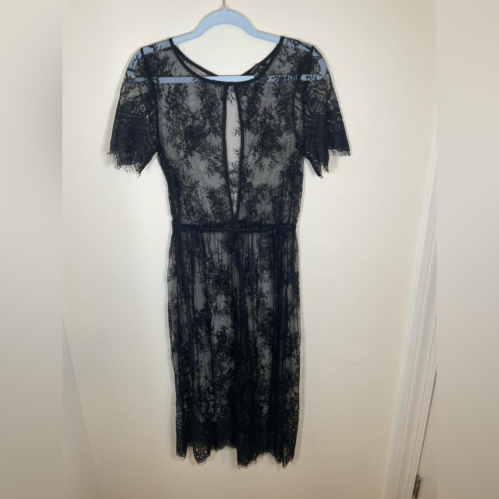 Forever 21 Black Sheer Eyelash Lace Midi Dress